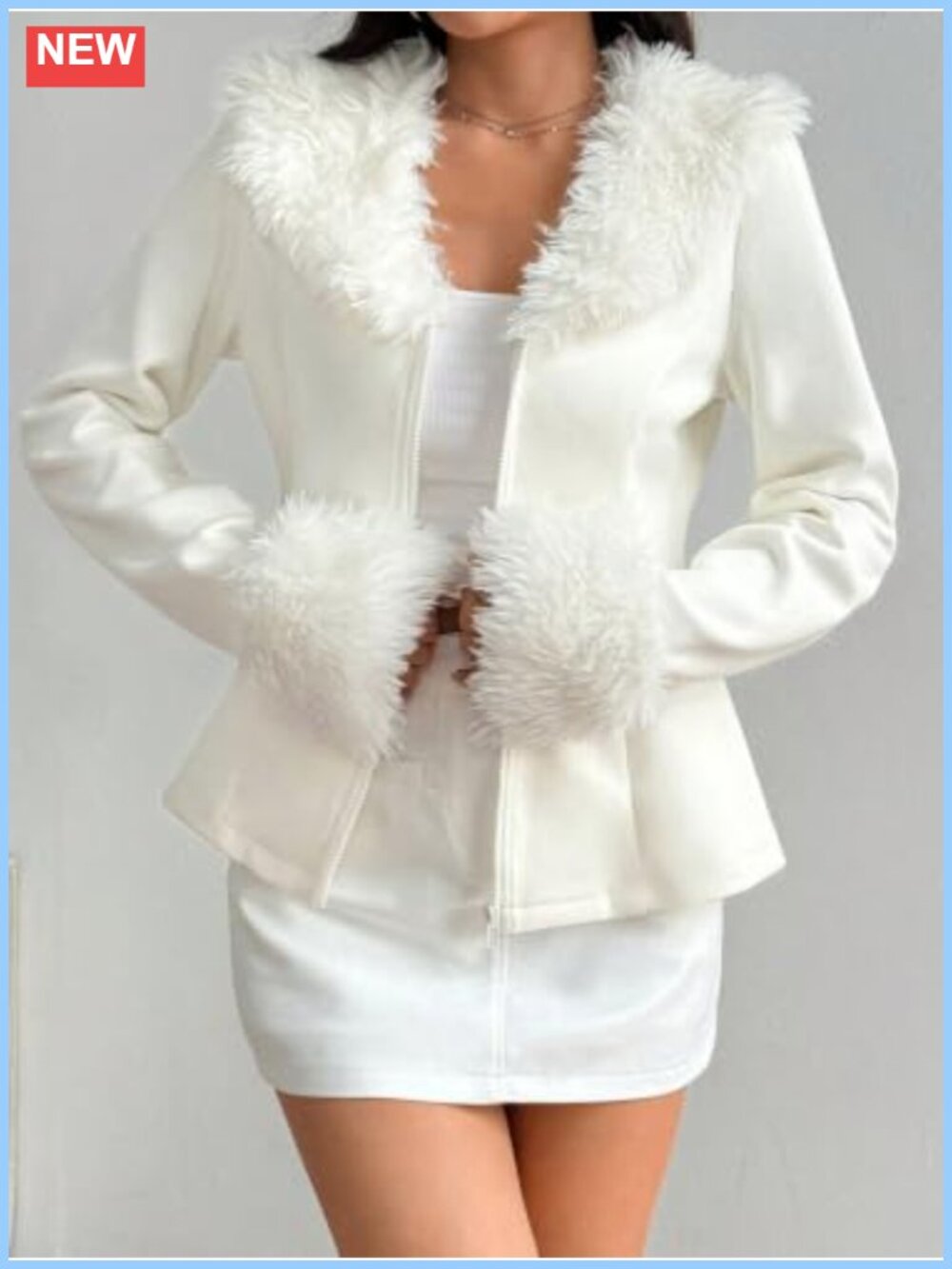 Fuzzy Faux Suede Jacket Faux Fur Collar Zip Up Lightweight Casual Coat
